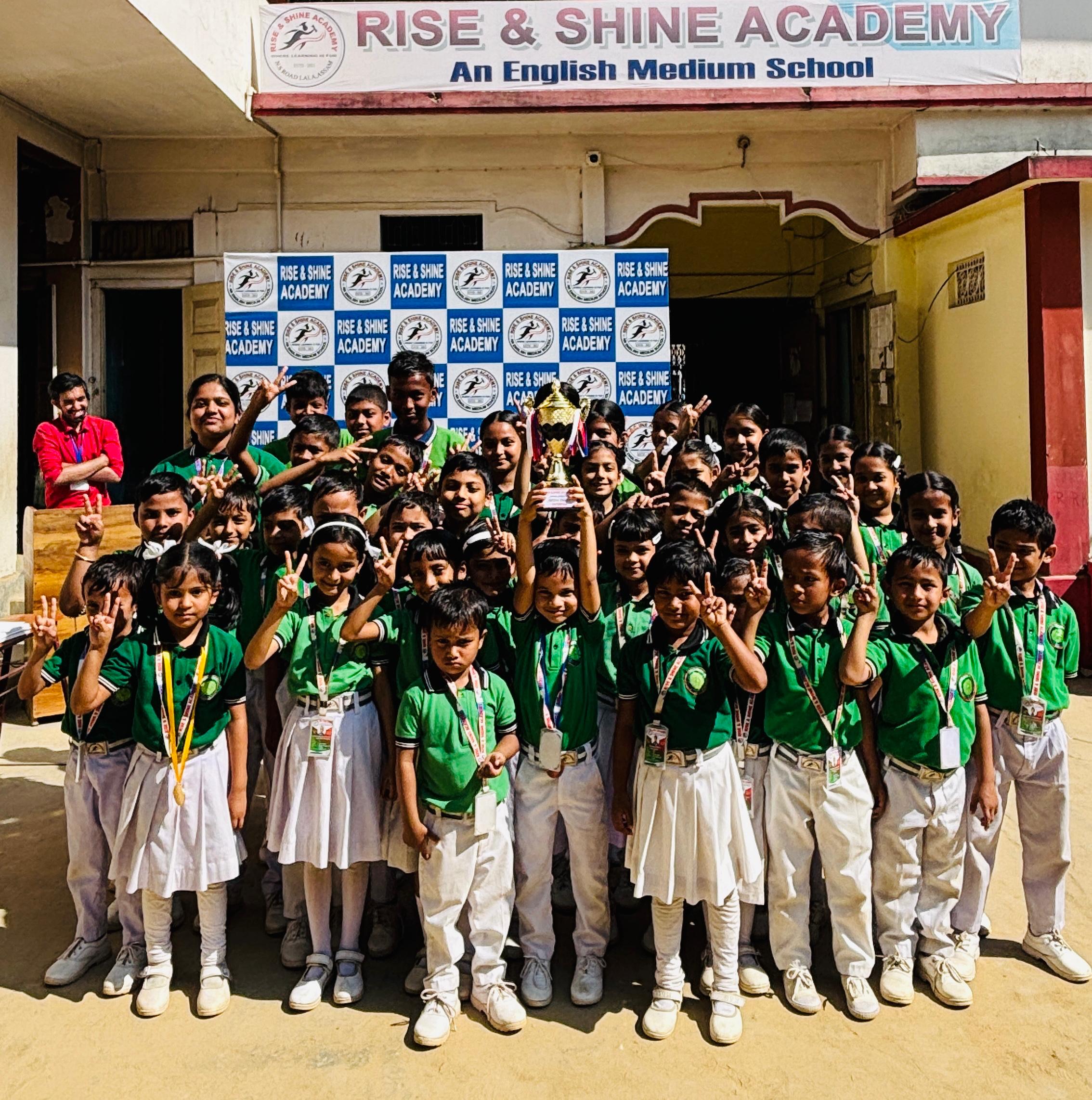 Large group of students in green